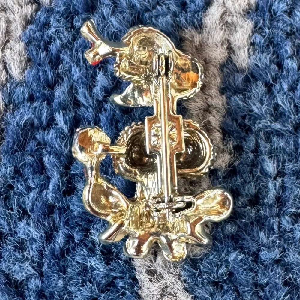 Poodle Dog Brooch 1” Pin Red Bow Textured Gold & Silver-Tone Enamel‎ Vintage
